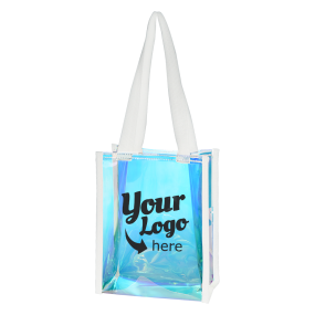 a holographic tote bag with an imprint saying Crew Surf Company