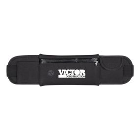personalized black fanny pack with side pockets, earbud slot, and zippered main compartment