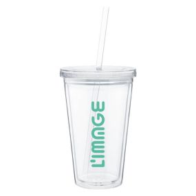 clear acrylic tumbler with straw and an imprint saying limage
