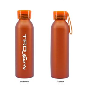 orange aluminum bottle with a silicone strap and an imprint saying TRD Sports
