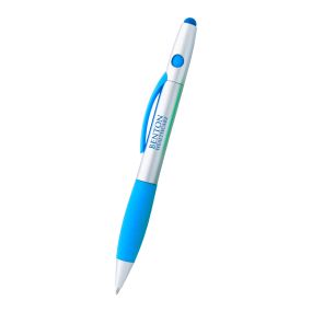 personalized blue highlighter pen with clip and stylus and an imprint saying benton healthcare