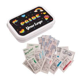 personalized tin first aid kit with included emergency supplies