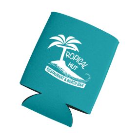 personalized teal can cooler with imprint on front