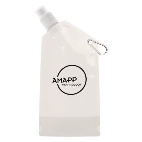 personalized white collapsible bottle with carabiner clip and white drinking nozzle