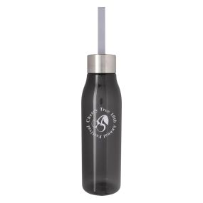 personalized black bottle with gray silicone strap and imprint