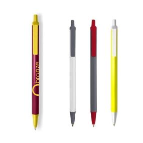 a group of clic stic pens in burgundy, white, gray, and yellow