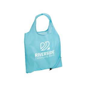 a light blue tote bag with an imprint saying Riverside Community Bank