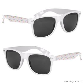 Personalized rainbow sunglasses with imprint on left side