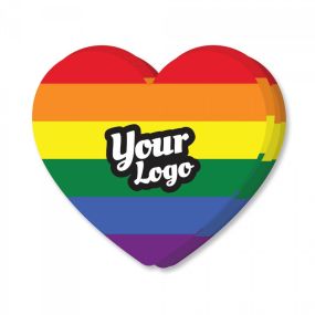 heart-shaped pride flag with your logo text in the middle