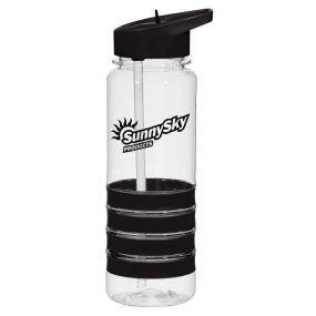 personalized black and clear plastic bottle with sip lid and grip and an imprint saying sunny sky products
