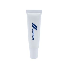 white tube of lip balm with a white cap and an imprint saying cemex