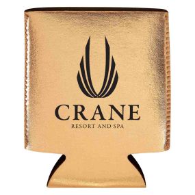 rose gold metallic koozie with an imprint saying crane resort and spa