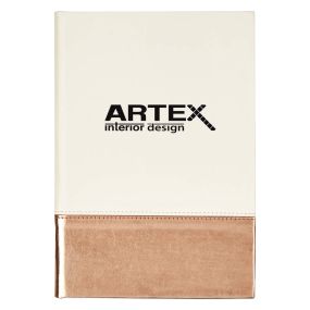 personalized white and rose gold journal with silk-screen design