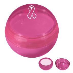 pink lip gloss ball with breast cancer ribbon imprinted on top