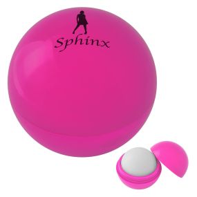 pink lip moisturizer ball with a screwable cap and an imprint saying sphinx