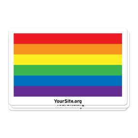 A rainbow pride sticker with yoursite.org text below