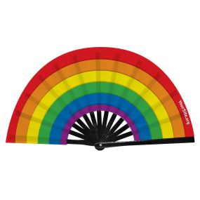 custom snap fan in a rainbow design with yoursite.org text on the bottom right