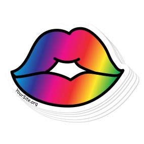a sticker of lips with a rainbow design and yoursite.org text below