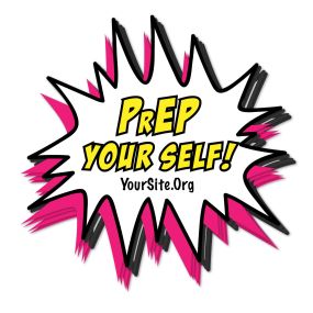 a sticker that says prep your self! and yoursite.org text below