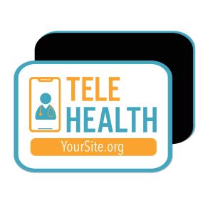 a magnet with an imprint of a door inside a phone next to a text saying telehealth and yoursite.org text below