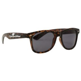 tortoise designed sunglasses with an imprint saying ConnectWise