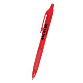 personalized red pen with clip holder, grip for writing, and an imprint saying big blue cruise lines