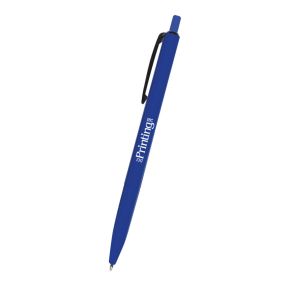 personalized blue pen with black holding clip and an imprint saying dci printing inc