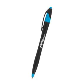 personalized black pen with blue trim and clip holder and an imprint saying miller insurance