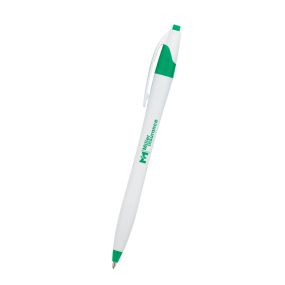 personalized green and white pen with clip holder and plunger