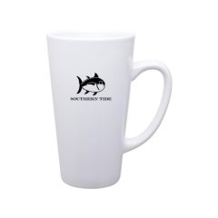 white ceramic mug with an imprint of a fish and text below saying southern tide