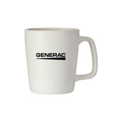 white mug with an imprint saying generac and a line below it