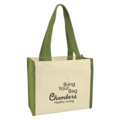 personalized two-tone tote bag with outside pocket and carrying handles