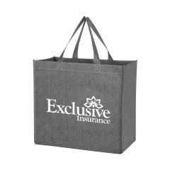 gray tote bag with carrying handles and an imprint saying exclusive insurance