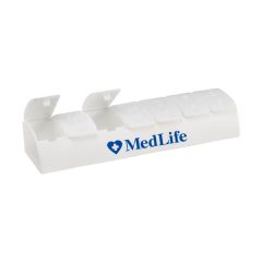 clear 7 day pill holder with an imprint saying medlife