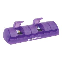 translucent purple 7 day pill case with an imprint saying pro medicine