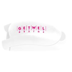 white pill cutter with an imprint saying getwel pharma