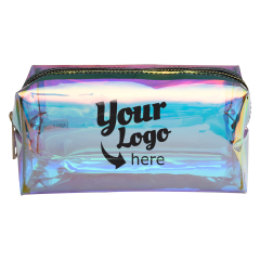 personalized holographic cosmetic bag with zippered main compartment