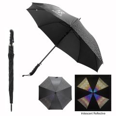 black reflective umbrellas with a wrist strap and an imprint saying Brickwell
