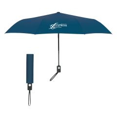 navy umbrella with black wrist strap and an imprint saying Express Airlines