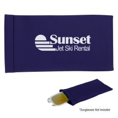 blue pouch with spring closure and an imprint saying sunset jet ski rental
