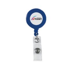 personalized blue retractable badge holder with an imprint saying trading point