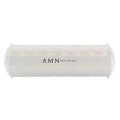 White 7 day pill case with an imprint saying AMN Healthcare