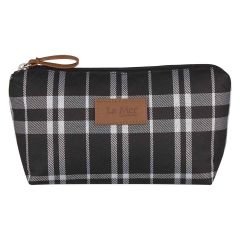 personalized cosmetic bag with debossed tag and leatherette zipper