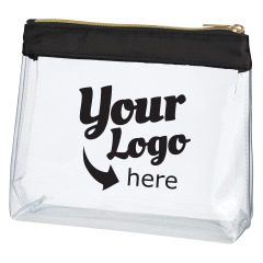 personalized cosmetic bag with a black zippered main compartment and an imprint saying ethereal health and beauty