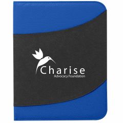 personalized blue and black non-woven padfolio with silk-screen design