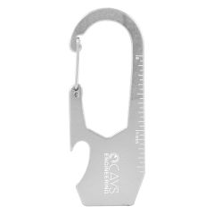 personalized silver carabiner bottle opener and an imprint saying cays engineering