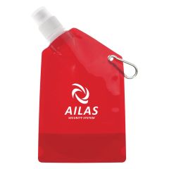 personalized red collapsible bottle with carabiner and white drinking nozzle