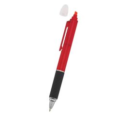 red highlighter pen with rubber grip and translucent cap