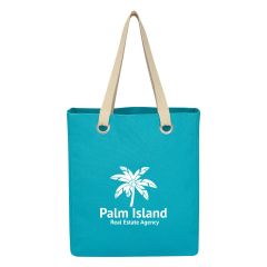 personalized blue cotton tote bag with carrying handles and inside pocket