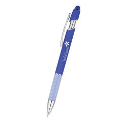 blue pen with a stylus on top and an imprint saying hula house